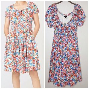J. Crew Floral Midi Dress - Red, Blue, White